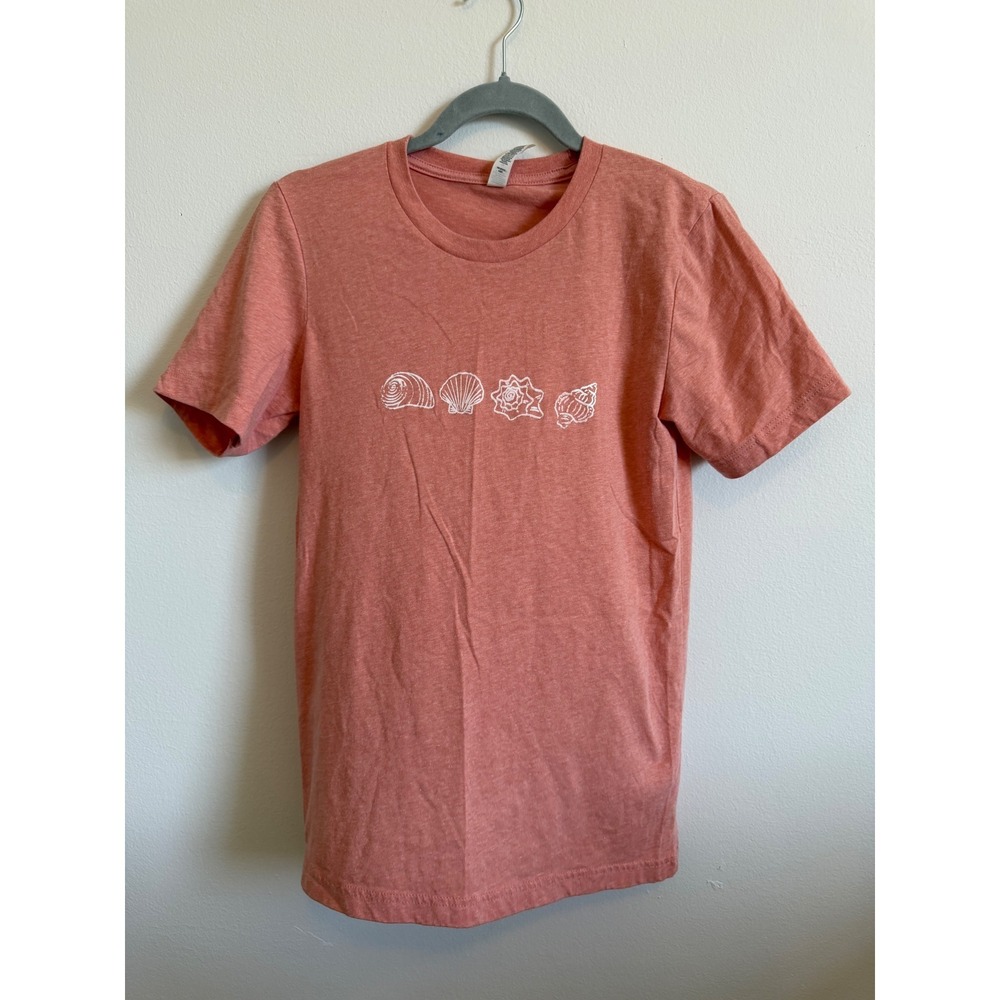 Bella Canvas Seashell Graphic T-Shirt Heather Coral Pink Small Short Sleeve Tee